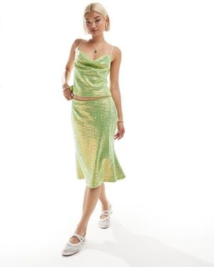 Labelrail X Olivia Grace Herring Sequin Flippy Knee Length Midi Skirt Co-Ord - Green