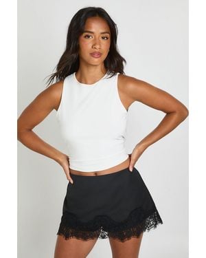 Boohoo Petite Lace Trim Crepe Skort - White