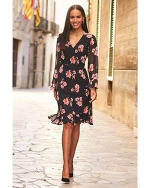 Sosandar Floral Print Wrap Front Dress - Natural