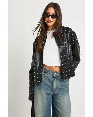 Boohoo Super Soft Premium Faux Leather Studded Jacket - Black