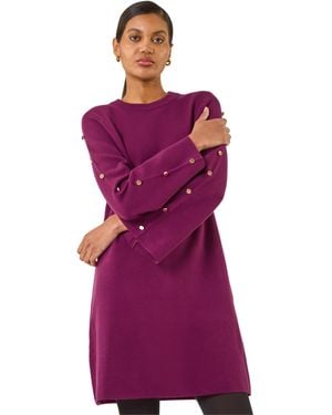 Roman Buttoned Knit Dress - Purple