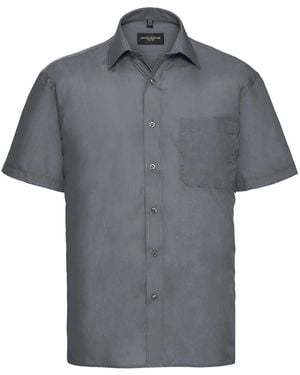 Russell Collection Poplin Easy-Care Short-Sleeved Shirt (Convoy) - Grey