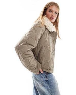 ASOS Borg Collar Quilted Jacket - Natural