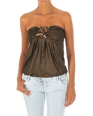 Met Sleeveless T-Shirt With Wide Knit Top Effect 10Dmt0084 - Brown