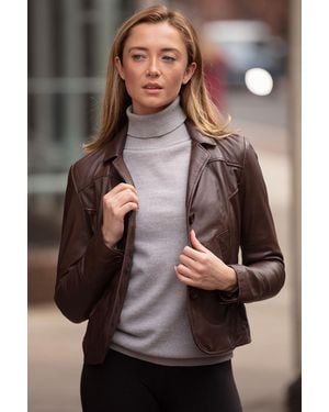 Brampton London 'Ballina' Real Leather Short Blazer Jacket - Brown