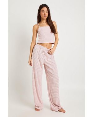 Boohoo Tall Soft Rib Stripe Cami & Trouser Pyjama Set - Pink