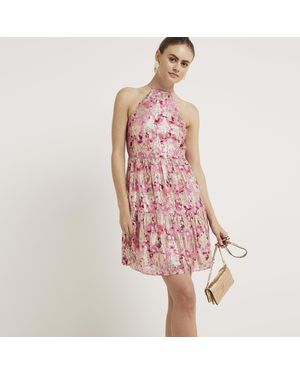 River Island Mini Slip Dress Floral Glitter Viscose - Pink