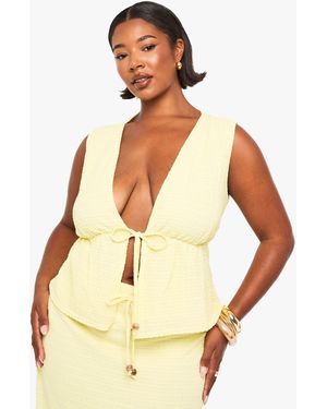 Boohoo Beaded Textured Tie Front Waistcoat - Yellow