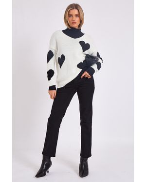 Gini London V Neck Oversized Heart Knit Jumper - Blue