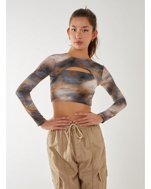 Pink Vanilla Galaxy Print Long Sleeve Top - Brown