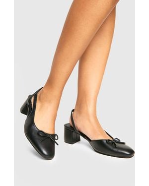 Boohoo Wide Fit Low Block Heel Slingback Bow Ballets - Black