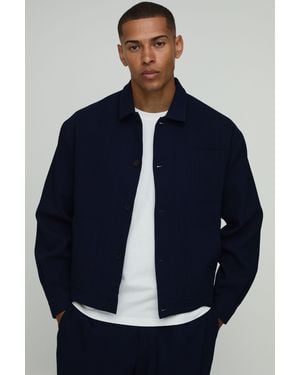 BoohooMAN Tailored Oversized Linen Look Co-Ord Harrington Jacket - Blue