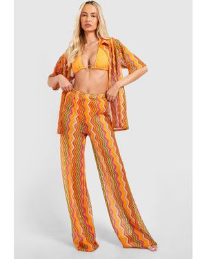 Boohoo Tall Zig Zag Crochet Beach Trousers - Orange