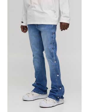 BoohooMAN Popper Side Stretch Slim Flared Jeans - Blue