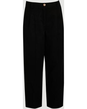 Karen Millen Cotton Utility Button Detail Barrel Leg Trouser - Black