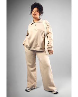 Boohoo Plus Dsgn Studio Embroidered Straight Leg Jogger - Natural