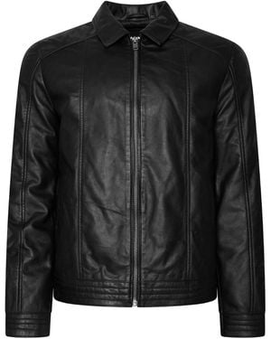 Barneys Originals Real Leather Harrington With Stitch Detail - Black