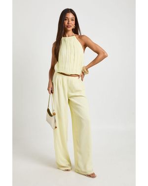 Boohoo Chiffon Pleated Wide Leg Trouser - Natural