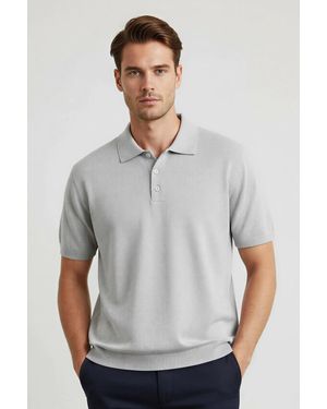 MASSIMO DUTTI Short Sleeve Knitted Polo Top - Grey