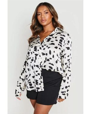Influence Satin Relaxed Fit Long Sleeve Shirt - Natural