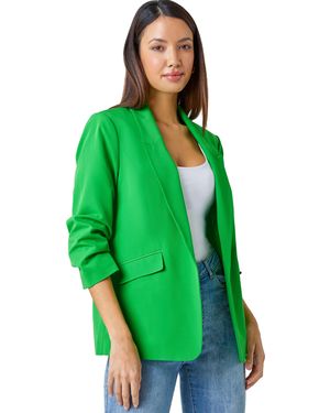 Roman Ruched Sleeve Stretch Blazer - Green