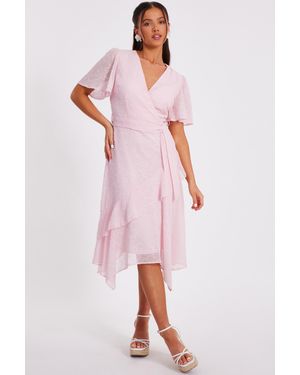 Quiz Petite Pale Textured Chiffon Midi Dress - Pink