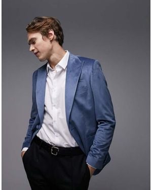 TOPMAN Skinny Single Breasted Velvet Blazer - Blue