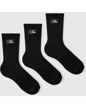 BoohooMAN 3 Pack Script Embroidered Socks - Black