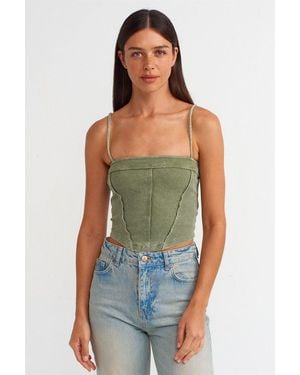 Dilvin Ribbed Square-Neck Crop Top - Green