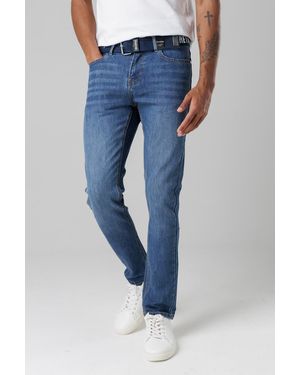 Firetrap Slim Fit Jeans With Branded Cotton Belt And Contrast Stitching - Blue