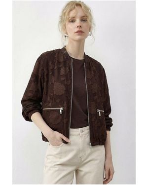 Bianco Lucci Floral Oversized Bomber Jacket - Brown