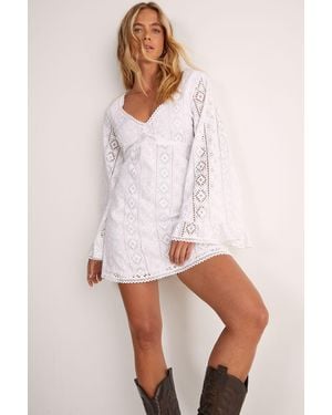 Nasty Gal Broderie Lace Trim Ruffle Sleeve Mini Dress - White