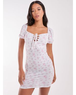 Pink Vanilla Floral Puff Sleeve Mini Dress - White