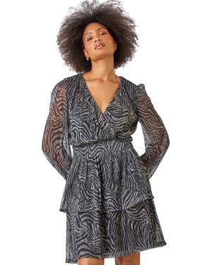 D.u.s.k Zebra Print Plisse Stretch Dress - Grey