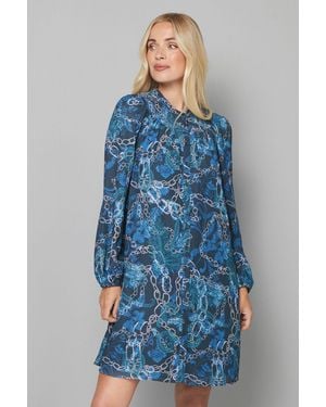 Wallis Petite Animal Button Through Swing Dress - Blue