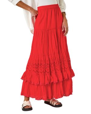 Roman Broderie Tiered Maxi Skirt
