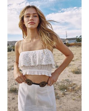 Nasty Gal Cotton Embroidered Scallop Lace Ruffle Bralet - Natural