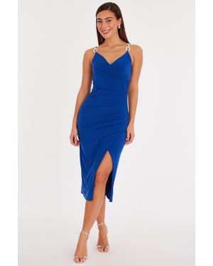 Quiz Royal Ruched Wrap Midi Dress - Blue