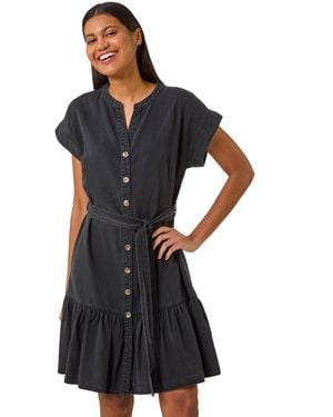 Roman Denim Tiered Shirt Dress - Black