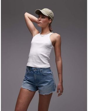 TOPSHOP Denim A-Line Mom Shorts With Rip - Grey
