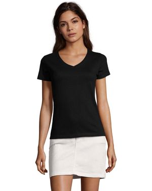 Sol's Ladies Imperial V Neck T-Shirt (Deep) - Black
