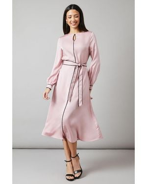 PRINCIPLES Piping Detail Keyhole Midi Dress - Pink