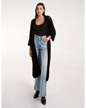 Blue Vanilla Crochet Batwing Long Knit Cardigan - Black
