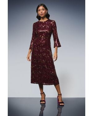 Wallis Sequin Flared Sleeve Midi Dress - Multicolour