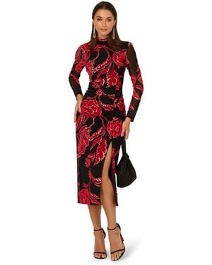 Adrianna Papell Mockneck Ruched Maxi Dress - Red