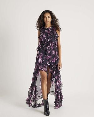 River Island Maxi Dress Floral Ruffle - Black