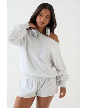 DSGN Studio Light Weight Off The Shoulder Sweatshirt - White