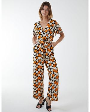 Blue Vanilla Abstract Honeycomb Cross Over Jumpsuit - White