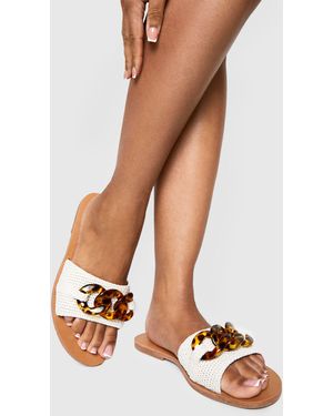 Boohoo Wide Fit Chain Hardware Detail Sandals - Brown