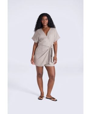 Mountain Warehouse Linen Wrap Playsuit With Elastic Waistband Comfy Jumpsuit - White